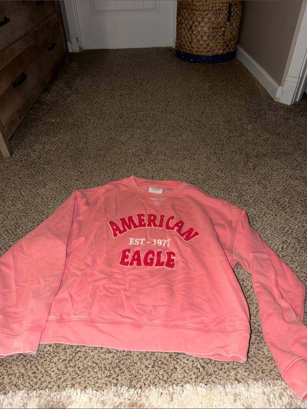 American Eagle Outfitters Coral Pink Logo Crewneck Sweatshirt